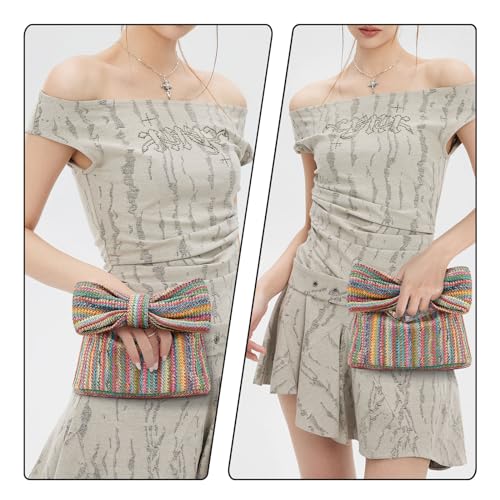 Women Straw Clutch Purses Bow Purse Summer Beach Bags Stylish Handmade Woven Handbags for Party Wedding Vacation4
