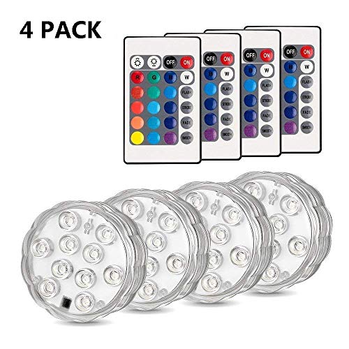 Submersible LED Lights Konesky Waterproof Underwater Lights 10 RGB LEDs IP68 Waterproof with Remote Control Multicolor LED Pond Lighting Vase Lightfor Aquarium, Vase Base, Pond, Pool Ground