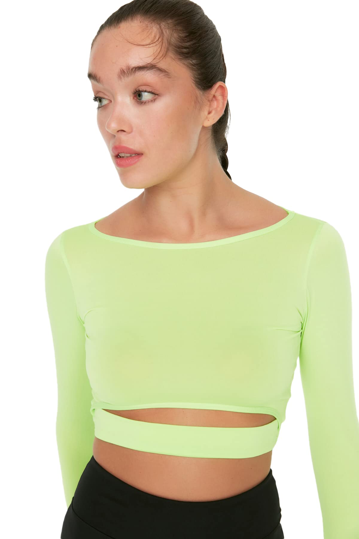 Trendyol Women Sportswear Fitted Basic Crew Neck Knitted Blouse Grün