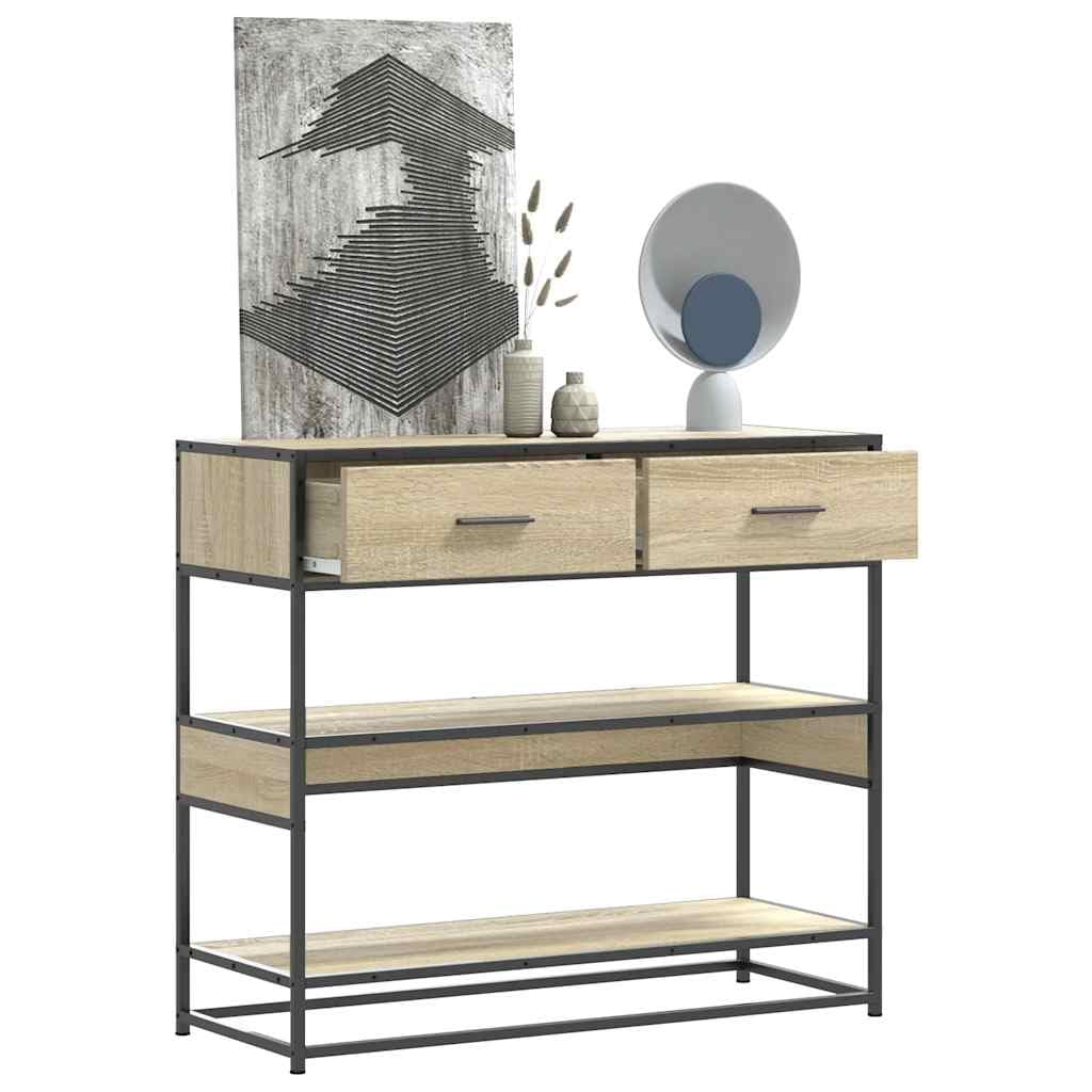 SXZenSpace Console Table Sonoma Oak 90 x 35 80 cm, Engineered Wood & Metal Industrial Hallway with Storage Drawer Shelf, Sturdy Slim Side for Living Room Bedroom Corridor