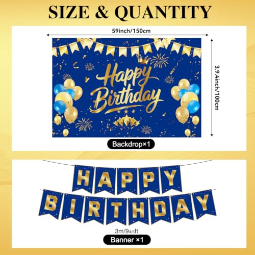 Image of Blue Gold Birthday Decorations for Men Women