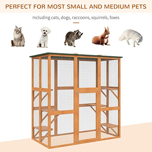 PawHut Outdoor Cat House Big Catio Wooden Feral Cat Shelter Enclosure with Large Spacious Interior, 6 High Ledges… - Image 4