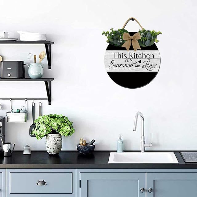 This Kitchen Is Seasoned With Love Vintage Farmhouse Wreath Door Decor - Kitchen Wall Decor