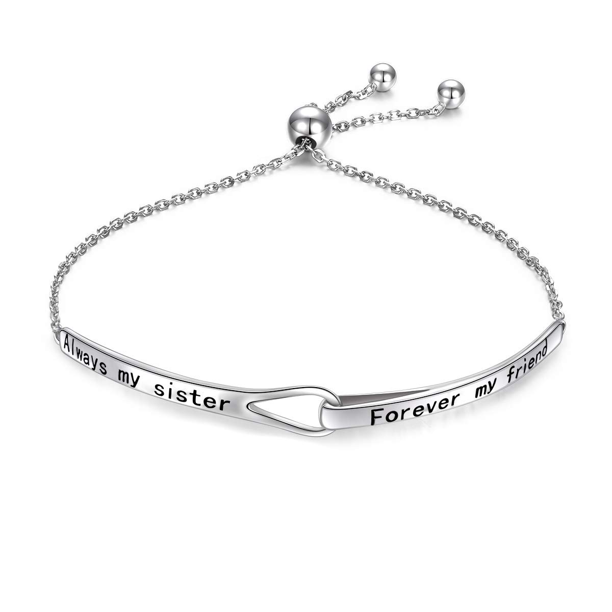 Bracciale Infinito In Argento Sterling 925 Con Incisione "Always My Sister, Forever My Friend" - Regolabile, Per Sorelle E Migliori Amiche, Con Panno E Confezione Regalo - 5