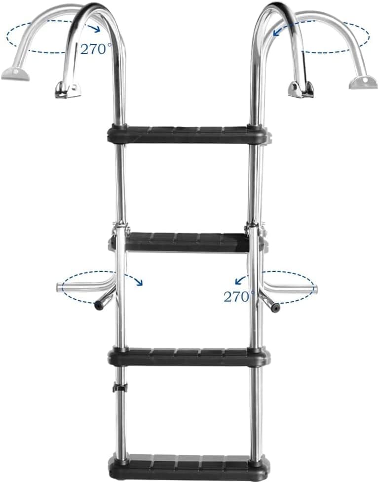Stainless Steel 4/5 Step Boat Ladder, Folding Telescoping Rear Entry Inboard Ladder Marine Pontoon Deck Ladder for Lake Marine Boarding Pool, 440lbs Capacity