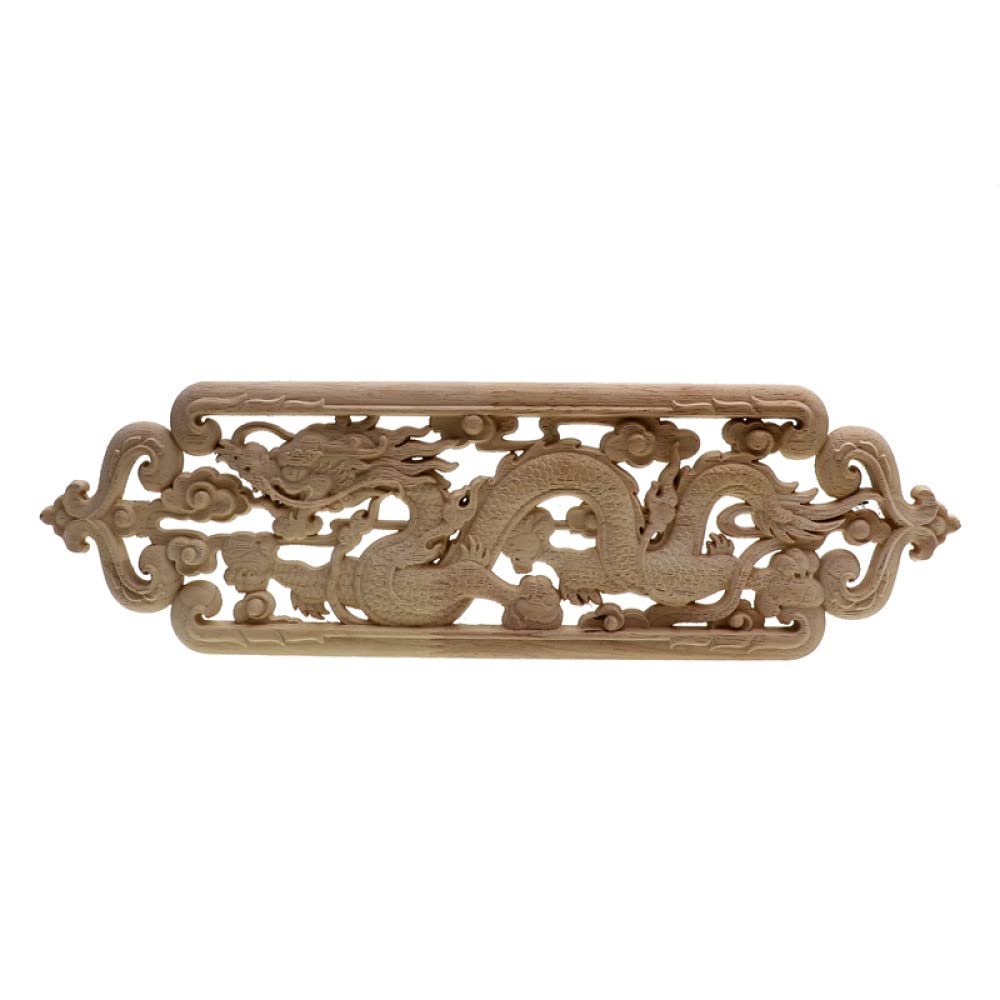 Dragon jouer perle décoration applique meubles bois sculpté naturel 40cmX12cm