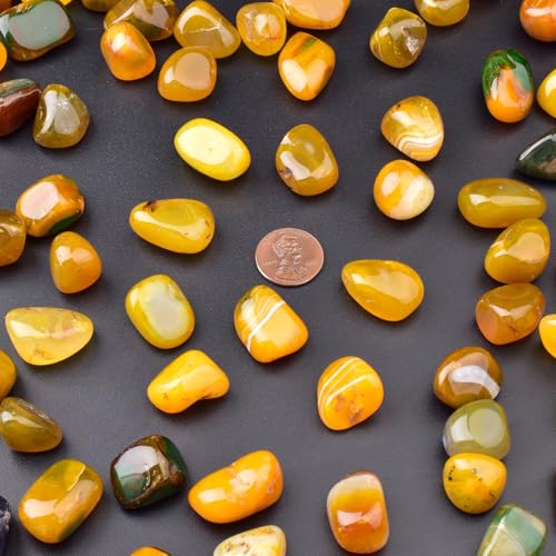 Image of Yellow Agate Healing Crystal Stone Set - 24 Pieces, 0.6 inch Natural & Polished Stones for Healing, Meditation, Reiki, Chakra, Crafting & Decoration