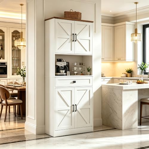 Image of 67 inch Tall Farmhouse Pantry Cabinet with Drawer,Small Storage Cabinet for Kitchen Bathroom Dining Room Kitchen (White, 11.8 inch D x 23.6 inch W x 67 inch H)