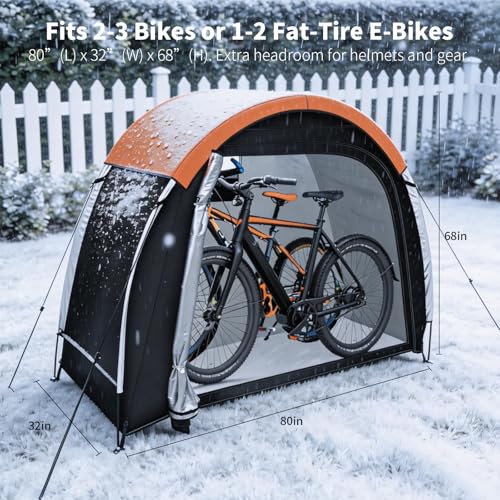Image of Bike Storage Tent with Rain Cover & Mesh Window, PU5000 Waterproof Bike Shed for 2 Bikes, Portable Outdoor Storage Shelter for Bicycle, Motorcycle, Lawn Mower, Garden Tools (6.6x2.6x5.6FT)