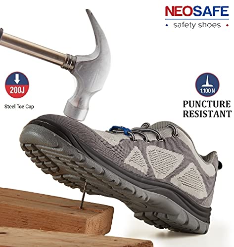 Image of NEOSAFE Falcore A2011 Sports Line Low Ankle Safety Shoes, ISI Marked with Steel Toe and Puncture Proof Mid Plate, Grey, Size 5