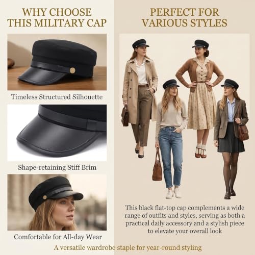 Image of VASANA Chauffeur Hat Classic Vintage Newsboy Cap Peaked Beret Cap Taxi Driver Costumes Hat Captain Sailor Hat