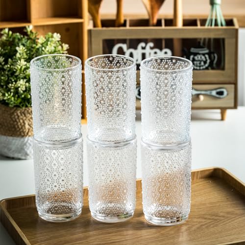 KEMORELA Hobnail Beaded Glass Cups with Straws - Old Fashioned Glasses for Whiskey, Cocktails, and Mixology - Bubble Glassware, Dishwasher Safe, Elegant Home Bar Accessory (4)