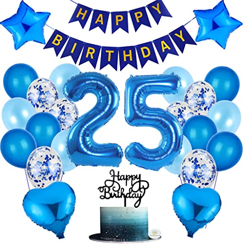 Decoración de cumpleaños azul para 25 cumpleaños, decoración de 25 años, diseño de hombre y mujer, color azul Cover