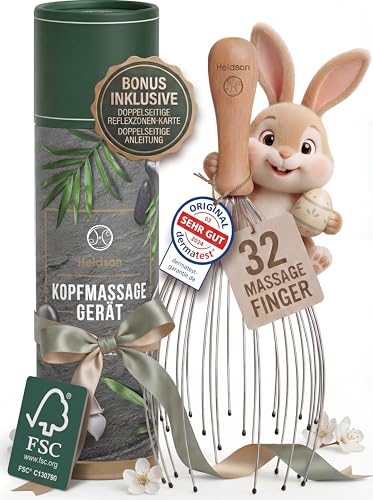 HELDSON® Kopfmassage Spinne - FSC®100% - Kopfmassagegerät - Muttertagsgeschenk - Kopfmassage & Haarmassage - Kopfmassagegerät - Kopfkratzer - Muttertag Geschenk für Frauen, Männer & Senioren