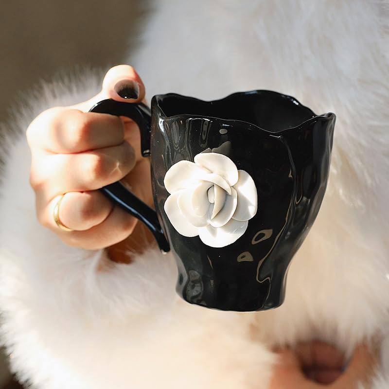 Ceramic Cute Coffee Cups, Handmade Flower Tea Mugs, Gifts for Milk Coffee Tea Lovers 11OZ - Image 5