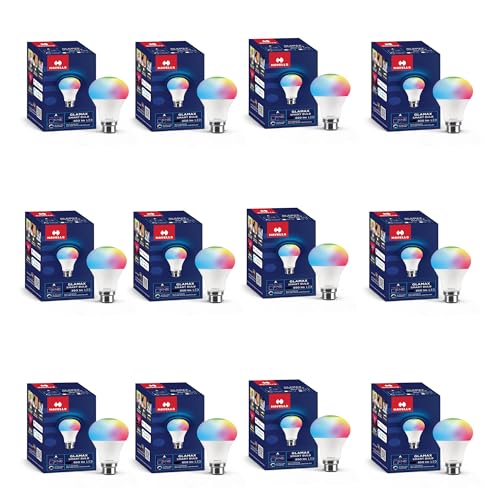 Havells Glamax 12W B22 WiFi LED Smart Bulb with Music Sync Function, Compatible with Amazon Alexa and Google Assistant (16M Colours) (Pack of 12)