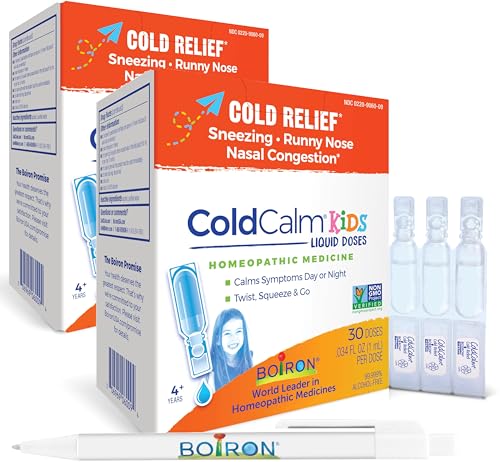 Boiron ColdCalm Kids Single-Use Drops for Relief from Cold Symptoms of Sneezing Runny Nose and Nasal Congestion - Sterile and Non-Drowsy Liquid Doses - 30 Count (Pack of 2) Bundle Pen