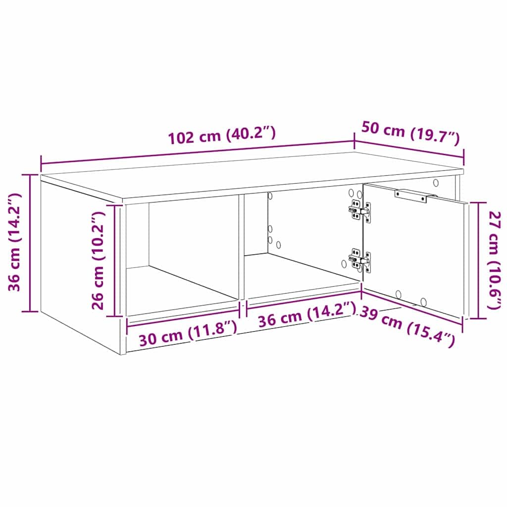 Mesa de centro con cajones de madera recuperada de 102 x 50 x 36 cm, mesa de salón con espacio de almacenamiento y estante, mesa auxiliar moderna para salón y sofá