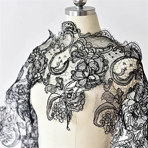 YUNSI Embroidery Bud Lace Wedding Dress Children's Clothing Dress Curtain Hollow Dress DIY Accessories Handmade (Color : Black)