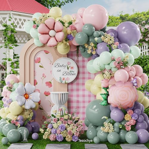 Pink Purple Green Balloon Garland Arch Kit 159 Pcs Pastel Pink Ash Purple Light Green Dusty Green Ivory Balloons for Baby in Bloom Baby Shower Decorations Floral Birthday Wedding Party Supplies