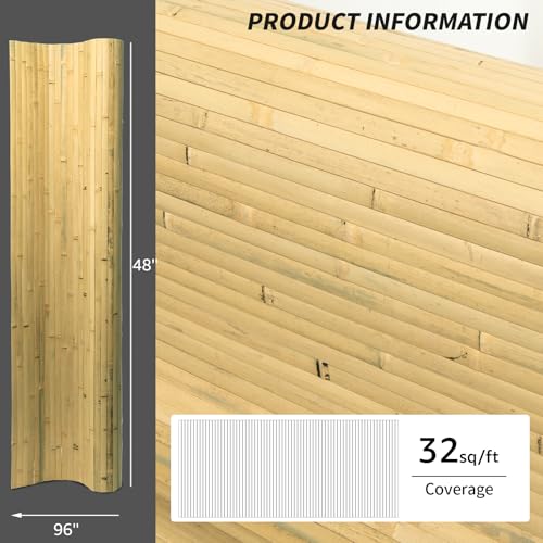 Image of Art3d 48 x 96 in Pole Wrap Natural Bamboo Wall Panel, 2-Pack, Natural