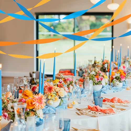 Image of 8 Rolls Crepe Paper Streamers, Blue and Orange Streamers Party Decorations for Blue Dog Paw Birthday Party Cartoon Bunting Puppy Dog Theme Celebration Decorations