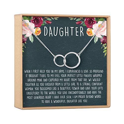 Dear Ava Dear Ava Daughter Necklace: Gift for Daughter, Daughter Jewelry, Mother Daughter, 2 Asymmetrical Circles (Silver-Plated-Brass)