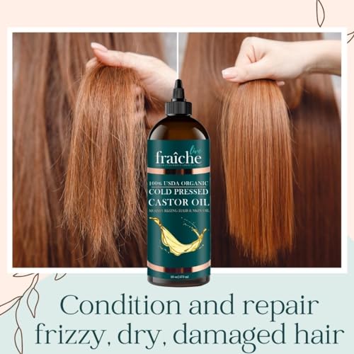 Organic Castor Oil (16oz) - Pure Castor Oil Organic Hexane Free Cold Pressed Unrefined Bottle - Natural Hair Growth Oil for Moisturizing & Healing Dry Skin - Castor Oil for Skin & Hair Treatment Oil