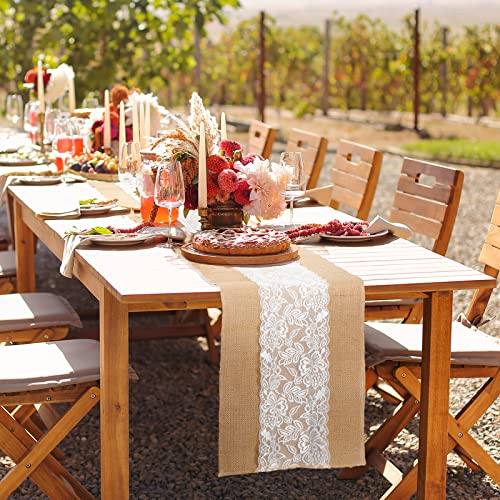 Chumia 12 Pcs Burlap Table Runner With White Lace 12 X 72 In Jute Table Runner Rustic Farmhouse Hessian Table Cloth For Vintage Country Wedding Reception Engagement Birthday Party Table Decoration #TOP6