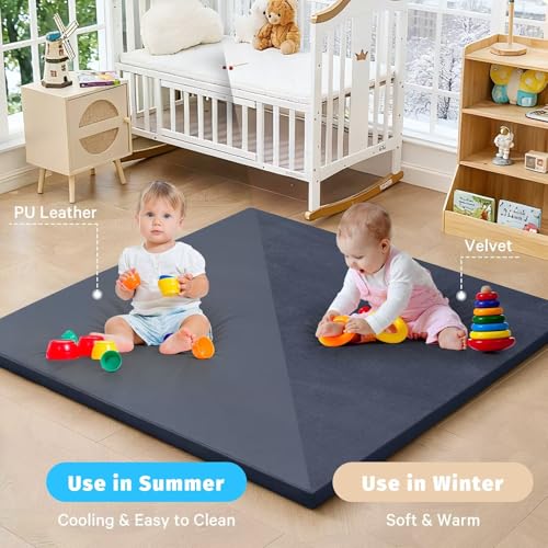 Image of Waterproof Baby Play Mat for Floor Memory Foam 71 * 79 Cushion Playpen Playmat Tummy Time Crawling Mat Nursery Rug Thick Pad Create Soft & Safe Area for Infants,Toddler,Kids,Navy