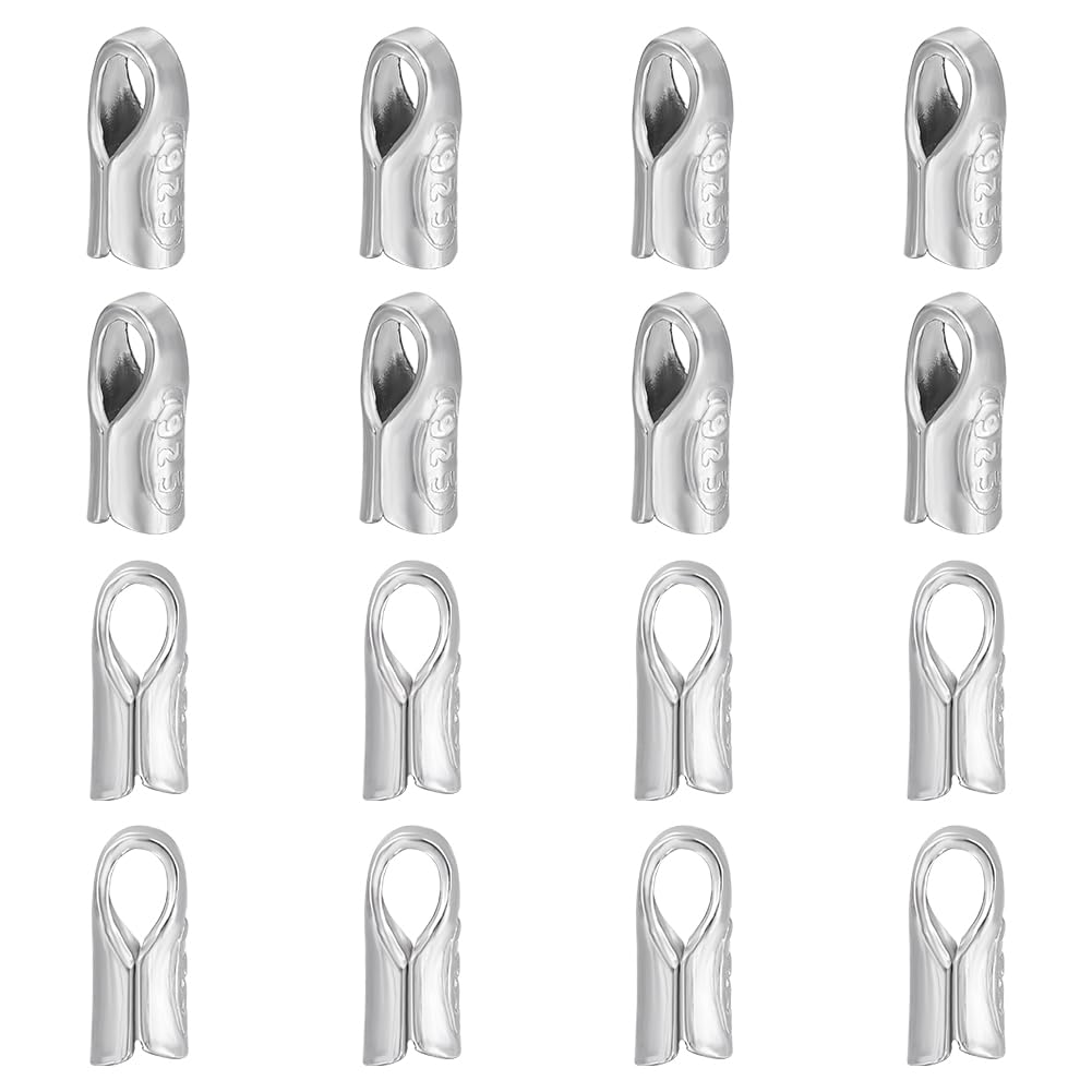 BENECREAT 16PCS 925 Sterling Silver Crimp End Caps, 2.5mm Diameter White k Crimp Ends Beading Cord Wire Thread Thread Protector for Necklaces Bracelets Jewelry Craft Making