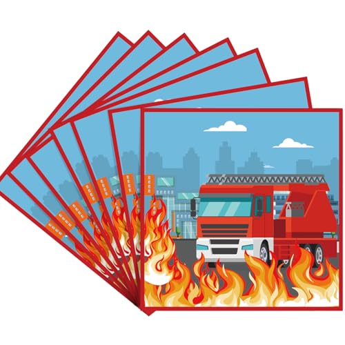 POPOYU 20 Pièces Serviettes en Papier Vaisselle Anniversaire à Thème Camion de Pompier pour Garçons, 33x33cm Tissues Idéal pour Fêtes d'Enfants, Firetruck Table Décoration Joyeuse - 16 Invités