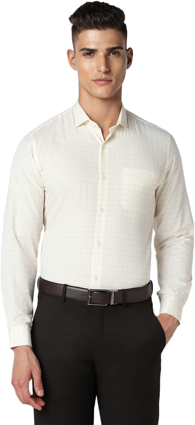 Peter England Men's Micro-Checkered Formal Slim Fit Full Sleeve Shirt | Cotton Rich
