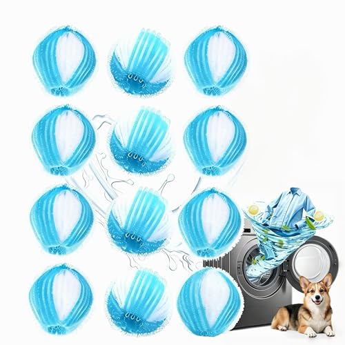 Zoree 12 Pcs Atrapa Pelos Lavadora,Quita Pelos Mascota Reutilizables,Bolas Atrapa Pelos para Lavadora,Eliminan Pelusas y Suciedad,Compatible con Todas Las Lavadoras(Azul)