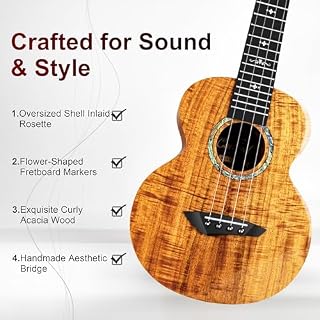 Caramel CAG28 Glossy Curly Acacia 23″ Concert Ukulele for Beginner | Handmade Ukelele Starter Kit - Les Beatles, Paul McCartney, John Lennon, RIngo Starr, George Harrison Caramel CAG28 Glossy Curly Acacia 23" Concert Ukulele for Beginner | Handmade Ukelele Starter Kit – Image 2