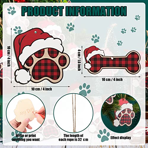 36 Pcs Dog Paw Christmas Ornament Pet Paw Wooden Dog Bone Paw Print Cutout Dog Hanging Wood Dog Decoration Buffalo Plaid Cutout Jute Christmas Tree Gift #TOP3
