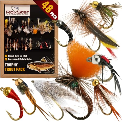 RoxStar Fly Shop Trophy Trout Flies 48pk | Best Wet & Dry Flies. |...