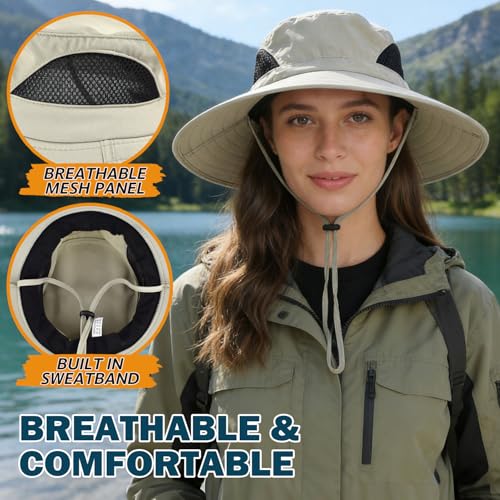 Image of Wide Brim Sun Bucket Hat, Waterproof Boonie Hat for Men & Women | UPF 50+ UV Protection, Adjustable Fit, Chin Strap & Sweatband, Foldable Durable for Fishing Hiking Garden Beach