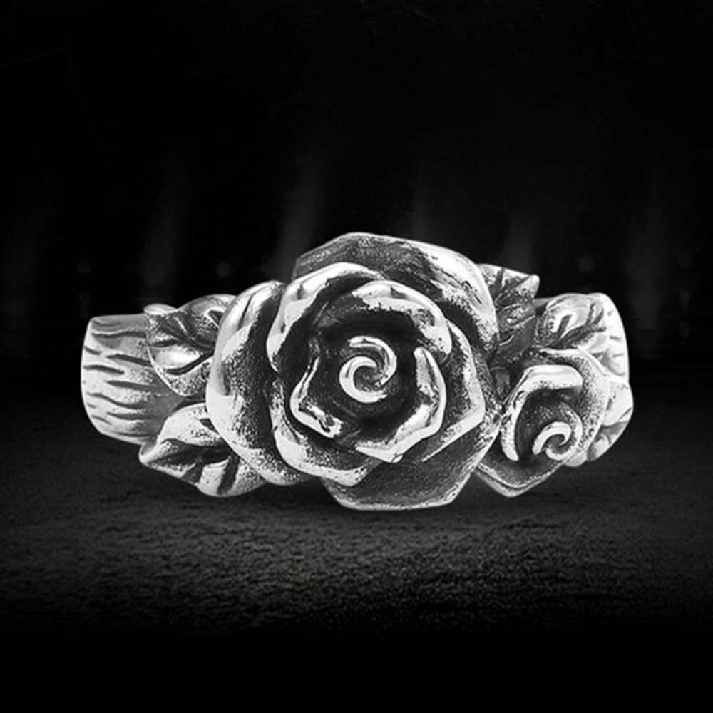 Retro Rose Flower Open Ring for Women Men Vintage Blossom Punk Adjustable Extendable Rings Comfort Fit Band Personalized Trendy Statement Cuff Ring Unisex Gift Gifts Xmas - Image 7