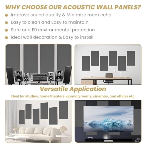 6PCS Fiberglass Acoustic Panels, Black, 23.6"x11.8"x2" Thick by Lakexus - Image 7