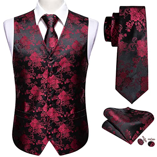 Image of Barry.Wang Men's Suit Vest Formal /Leisure Paisley Jacquard Silk Tie Pocket Square Waistcoat Set Wedding 5PCS