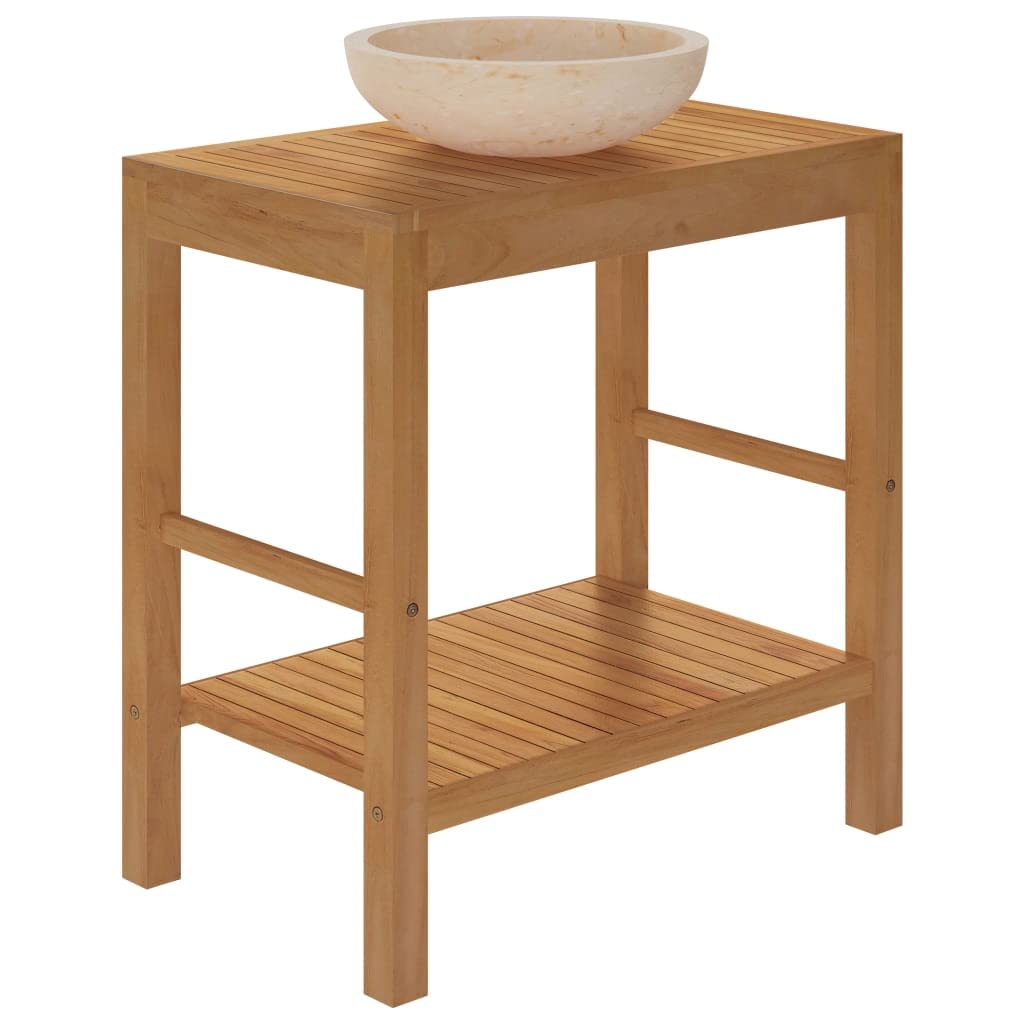 Mobile Sottolavabo in Teak con Lavabo Marmo Crema 74x45x75cm