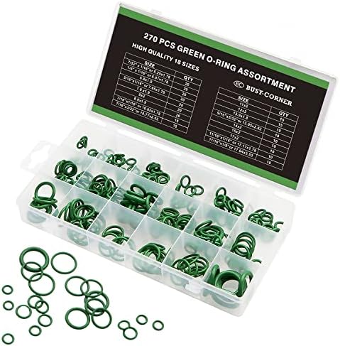 BUSY-CORNER Oring Kit 270 Pieces 18 Sizes SAE Inch Car Air Conditioning A/C O Ring Seals Rubber O-Rings Green