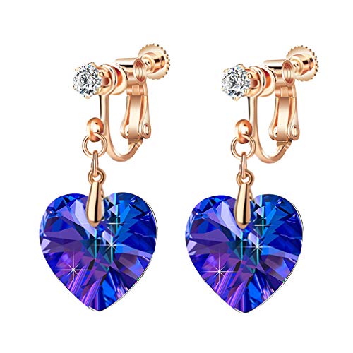 Aretes clip on corazón cristal austríaco en oro rosa 14K