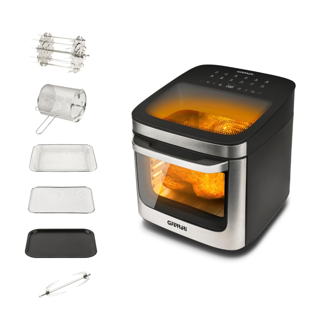 G3 Ferrari G10219 Friggisano Lux 13, Forno Friggitrice ad Aria 13L, Doppia Finestra, Luce Interna, 1800W, 12 Programmi, Multifunzione con Essiccatore, Accessori e Ricettario inclusi, Nero