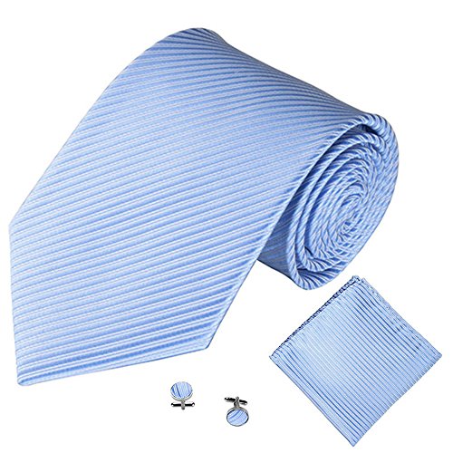 Preisvergleich Produktbild DeHolifer Herren Jacquard-Twill Krawatte Set inkl. Einstecktuch + Manschettenknöpfe + Krawatte Männer Linien Hochzeit Fliege Anziehen Anzug Krawatte Gitter Prom Krawatte Eleganter Gentleman Krawatte