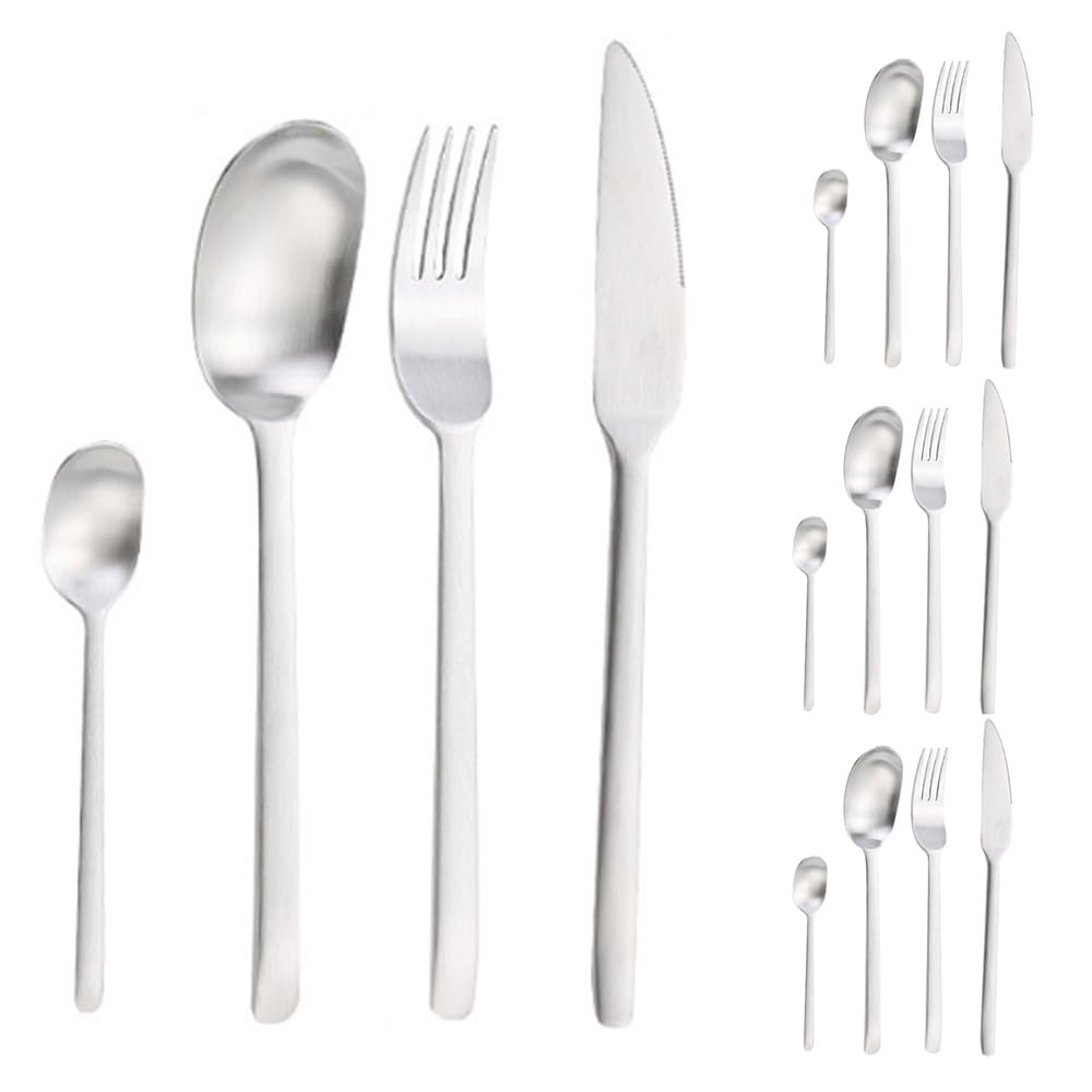 Vintage Matte Cucina Acciaio Inossidabile Posate Stoviglie Posate Coltelli Forchette Cucchiai Set Hotel Home Coltello Da Bistecca Cucchiaio Da Dessert (16 pezzi)