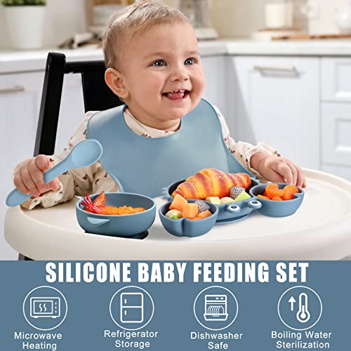 15 Pcs Baby Led Weaning Supplies, Silicone Baby Feeding Set With Crab Shape Divided Plate Adjustable Bib Suction Bowl Soft Spoon Fork, Toddler Self Eating Utensil Set #TOP6