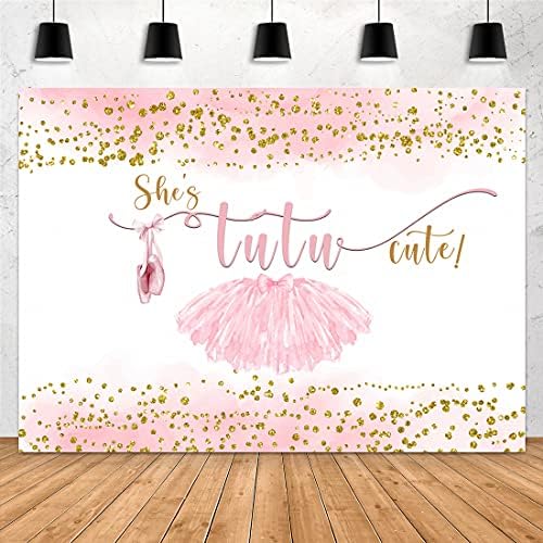 Aperturee 7x5ft Tutu Cute Backdrop Ballet Shoes Glitter Gold Dots Blush Pink Baby Shower Girls Ballerina Photography Background Birthday Party Decorations Banner Photo Booth Studio Props Supplies
