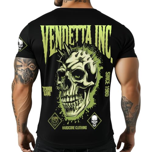 Vendetta Inc. VD-1477 T-shirt à manches courtes pour homme Motif tête de mort Noir, Noir , XL